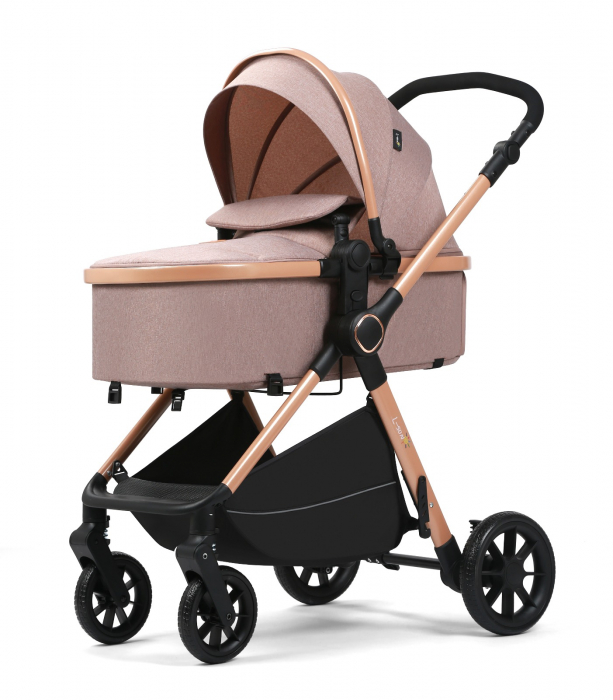 Carucior 2 in 1, F7 Crem, reversibil, pliabil compact, suspensii duble [3]