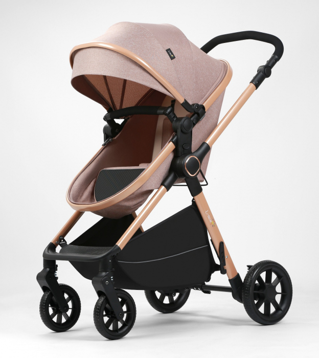 Carucior 2 in 1, F7 Crem, reversibil, pliabil compact, suspensii duble [5]