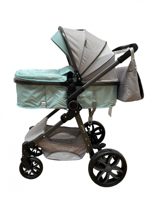 Carucior 2 in 1 pliabil, transformabil landou-sport, T8 Verde cu gri [3]