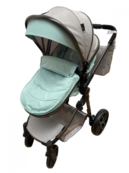 Carucior 2 in 1 pliabil, transformabil landou-sport, T8 Verde cu gri [2]