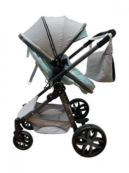 Carucior 2 in 1 pliabil, transformabil landou-sport, T8 Verde cu gri [6]