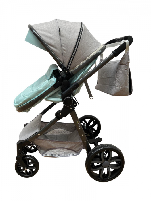 Carucior 2 in 1 pliabil, transformabil landou-sport, T8 Verde cu gri [5]