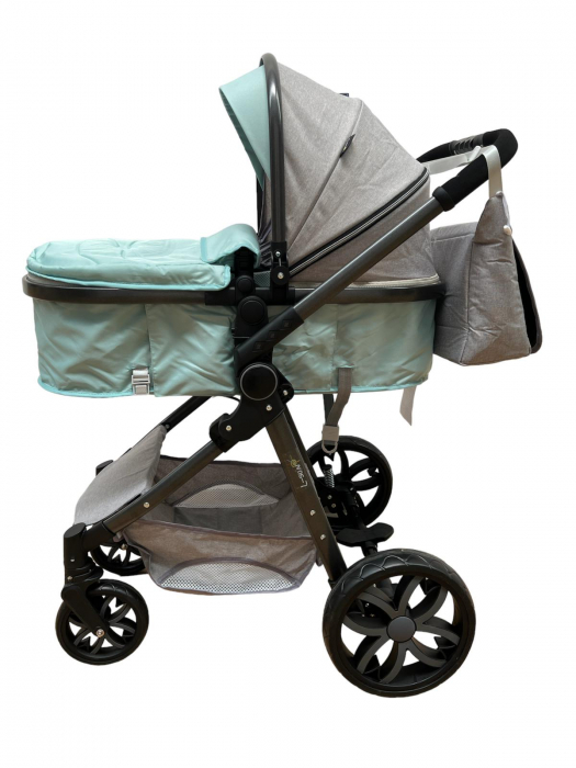 Carucior 2 in 1 pliabil, transformabil landou-sport, T8 Verde cu gri [7]