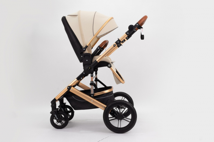 Carucior 2 in 1 Premium Gold Q2, Crem, transformabil, reversibil, cu husa si geanta [6]