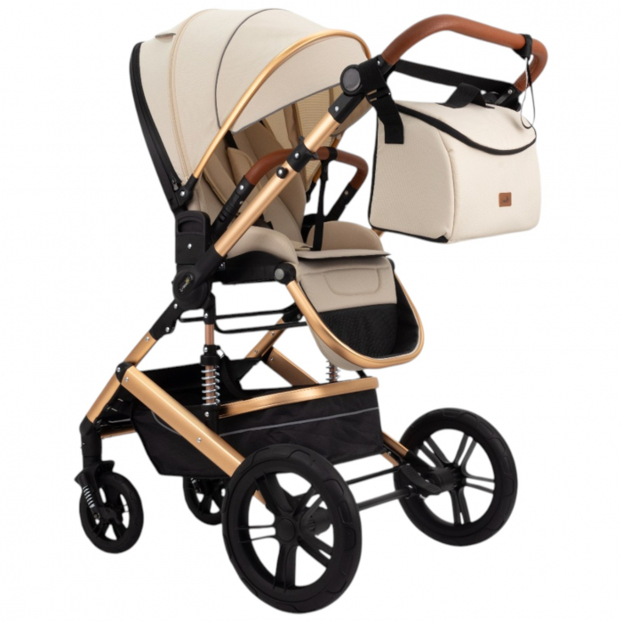 Carucior 2 in 1 Premium Gold Q2, Crem, transformabil, reversibil, cu husa si geanta [3]