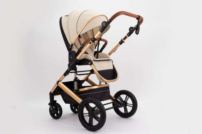 Carucior 2 in 1 Premium Gold Q2, Crem, transformabil, reversibil, cu husa si geanta [12]