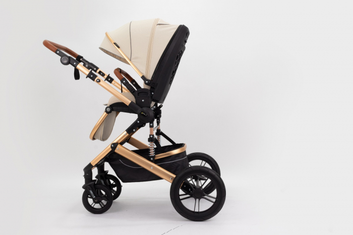 Carucior 2 in 1 Premium Gold Q2, Crem, transformabil, reversibil, cu husa si geanta [8]