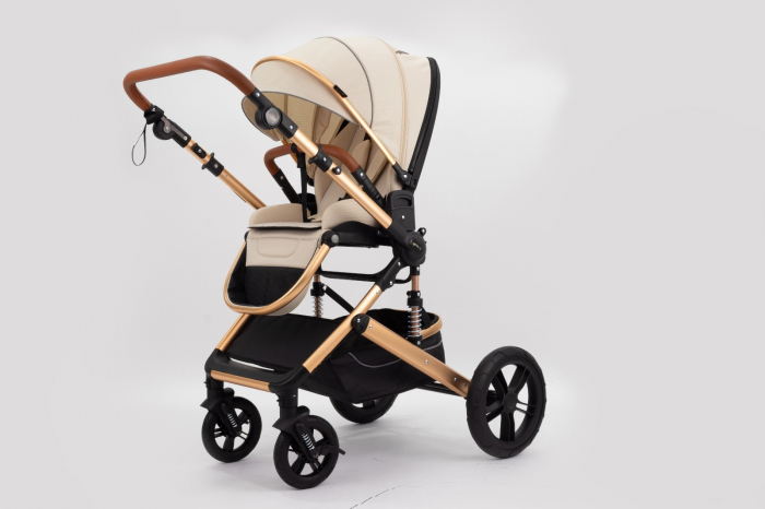 Carucior 2 in 1 Premium Gold Q2, Crem, transformabil, reversibil, cu husa si geanta [11]