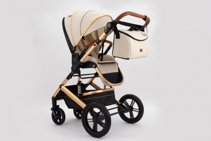Carucior 2 in 1 Premium Gold Q2, Crem, transformabil, reversibil, cu husa si geanta [7]