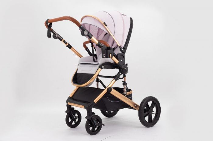 Carucior 2 in 1 Premium Gold Q2, Roz, transformabil, reversibil, cu husa si geanta [4]