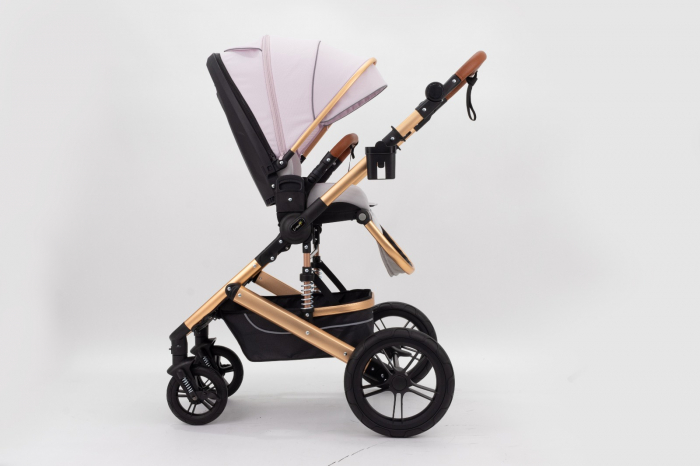 Carucior 2 in 1 Premium Gold Q2, Roz, transformabil, reversibil, cu husa si geanta [9]