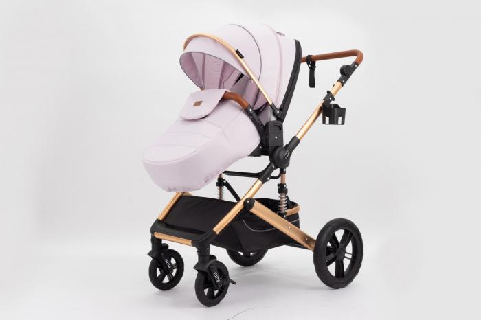 Carucior 2 in 1 Premium Gold Q2, Roz, transformabil, reversibil, cu husa si geanta [8]