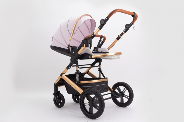 Carucior 2 in 1 Premium Gold Q2, Roz, transformabil, reversibil, cu husa si geanta [5]