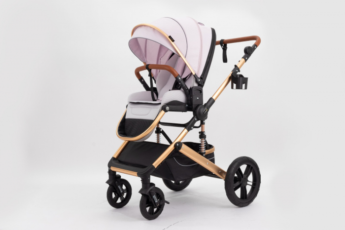 Carucior 2 in 1 Premium Gold Q2, Roz, transformabil, reversibil, cu husa si geanta [3]