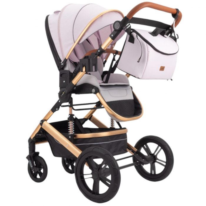 Carucior 2 in 1 Premium Gold Q2, Roz, transformabil, reversibil, cu husa si geanta [13]