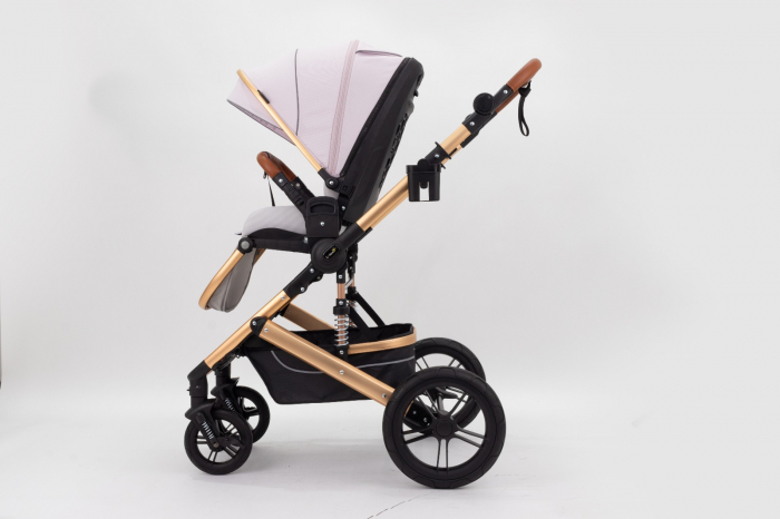 Carucior 2 in 1 Premium Gold Q2, Roz, transformabil, reversibil, cu husa si geanta [7]