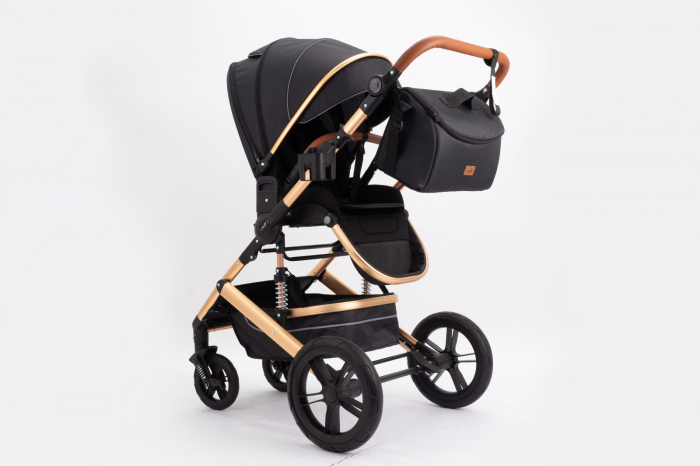 Carucior 2 in 1 Premium Gold Q2, Negru, transformabil, reversibil, cu husa si geanta [12]