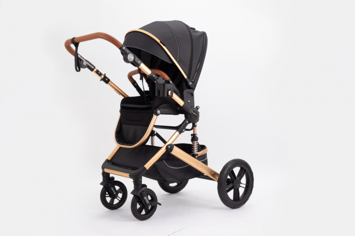 Carucior 2 in 1 Premium Gold Q2, Negru, transformabil, reversibil, cu husa si geanta [4]