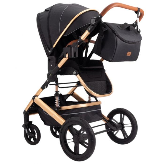 Carucior 2 in 1 Premium Gold Q2, Negru, transformabil, reversibil, cu husa si geanta [3]