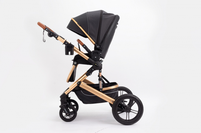 Carucior 2 in 1 Premium Gold Q2, Negru, transformabil, reversibil, cu husa si geanta [6]