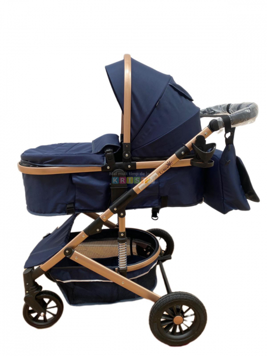 Carucior 2 in 1, reversibil, cu suspensii, T7 albastru - L-Sun [7]