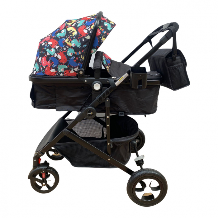 Carucior 2 in 1 transformabil landou-sport, 808 Negru cu flori [6]