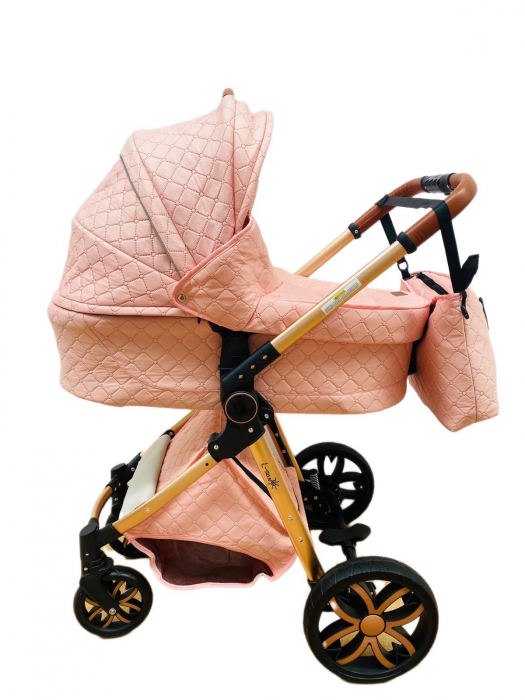 Carucior 3 in 1, 3 piese landou, sport si scoica, T6 - roz [14]