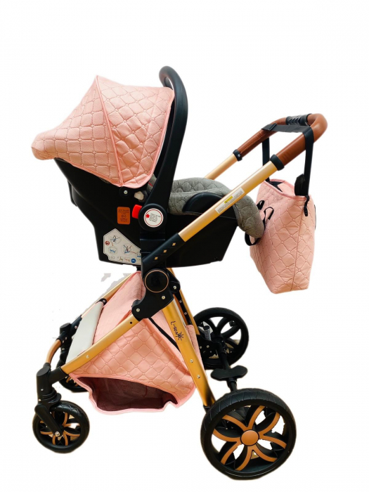 Carucior 3 in 1, 3 piese landou, sport si scoica, T6 - roz [11]