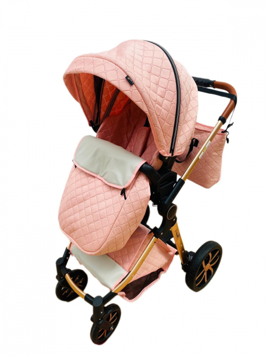 Carucior 3 in 1, 3 piese landou, sport si scoica, T6 - roz [16]