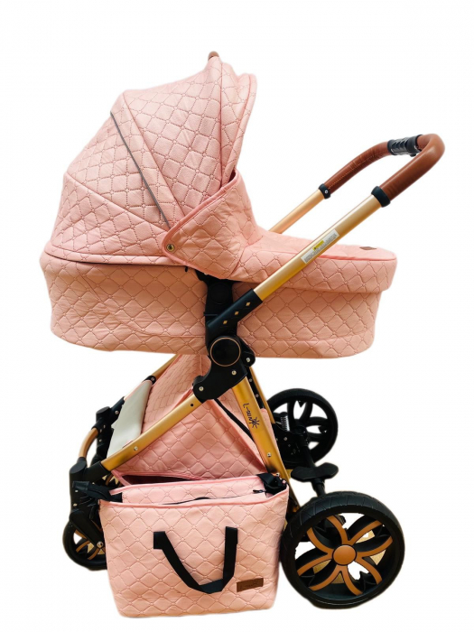 Carucior 3 in 1, 3 piese landou, sport si scoica, T6 - roz [4]