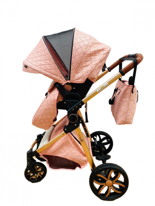 Carucior 3 in 1, 3 piese landou, sport si scoica, T6 - roz [17]