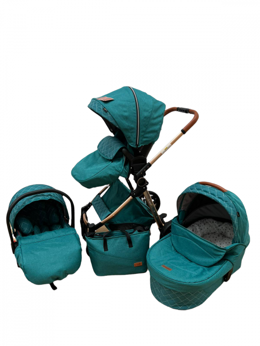 Carucior 3 in 1, 3 piese landou, sport si scoica, T6 - verde [8]