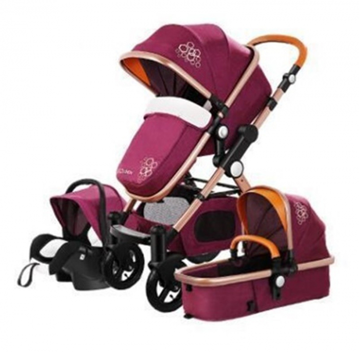 Carucior 3 In 1 Krausman 55 Carucior 3 in 1 cu scoica, suspensie dubla, maner reversibil 600GT Golden-Bordeaux