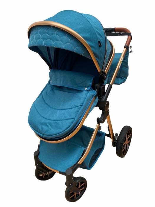 Carucior 3 in 1, cu suspensii, reversibil, T9 - albastru [6]