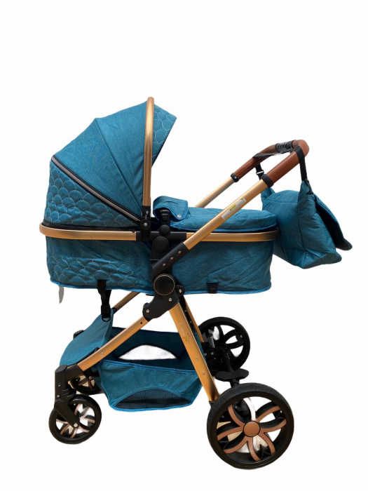 Carucior 3 in 1, cu suspensii, reversibil, T9 - albastru [8]
