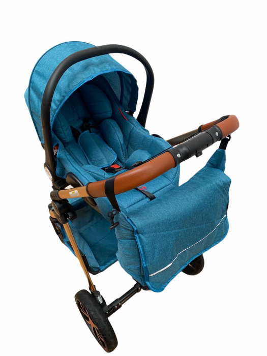 Carucior 3 in 1, cu suspensii, reversibil, T9 - albastru [10]