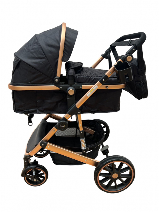 Carucior T4, 3 in 1, cu suspensii, transformabil landou-sport, Negru [13]