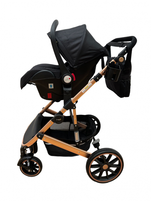 Carucior T4, 3 in 1, cu suspensii, transformabil landou-sport, Negru [3]