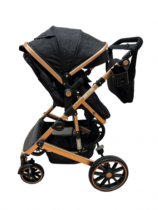Carucior T4, 3 in 1, cu suspensii, transformabil landou-sport, Negru [14]