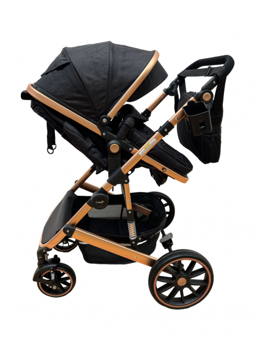 Carucior T4, 3 in 1, cu suspensii, transformabil landou-sport, Negru [12]