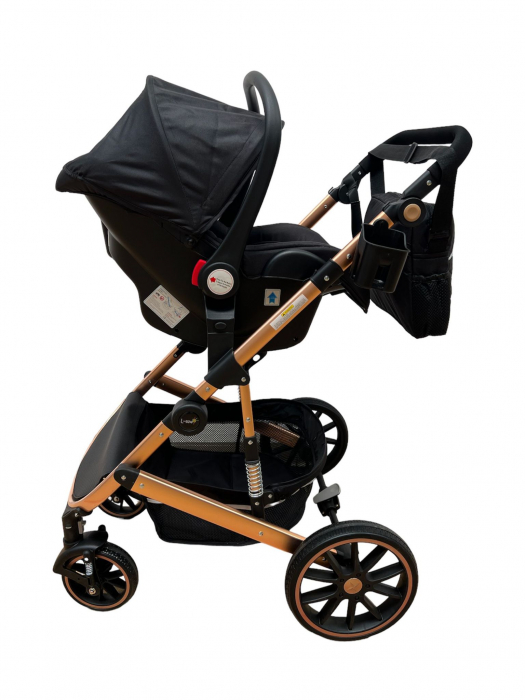 Carucior T4, 3 in 1, cu suspensii, transformabil landou-sport, Negru [11]