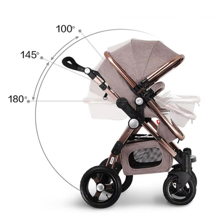 Carucior 3 in 1 Deluxe cu Scoica, Dubla Suspensie si Maner Reversibil Golden Mov [8]