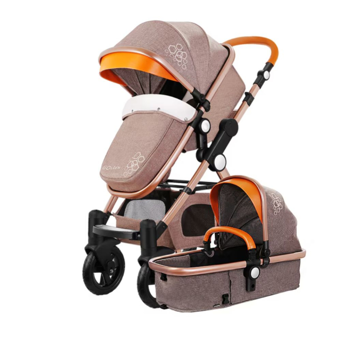 Carucior 3 in 1 Deluxe cu Scoica, Dubla Suspensie si Maner Reversibil Golden Crem [3]