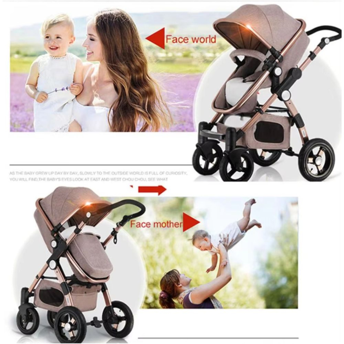 Carucior 3 in 1 Deluxe cu Scoica, Dubla Suspensie si Maner Reversibil Golden Mov [10]