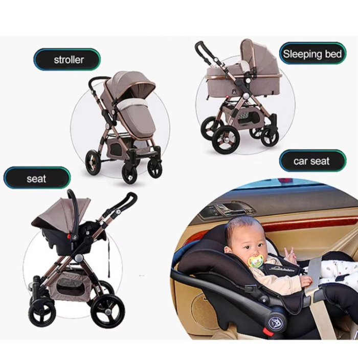 Carucior 3 in 1 Deluxe cu Scoica, Dubla Suspensie si Maner Reversibil Golden Verde [11]
