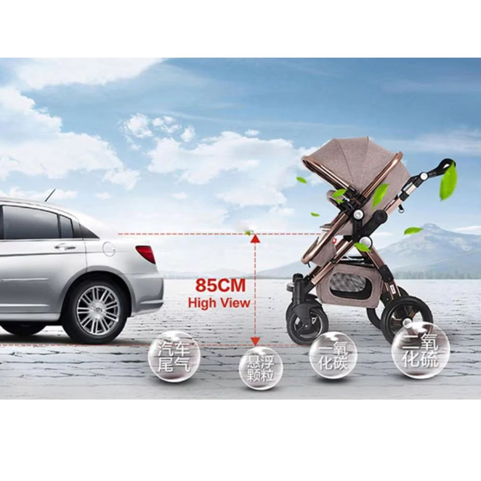 Carucior 3 in 1 Deluxe cu Scoica, Dubla Suspensie si Maner Reversibil Golden Gri [9]