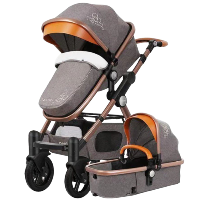 Carucior 3 in 1 Deluxe cu Scoica, Dubla Suspensie si Maner Reversibil Golden Gri [3]
