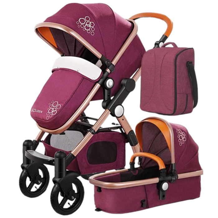 Carucior 3 in 1 Deluxe cu Scoica, Dubla Suspensie si Maner Reversibil Golden Mov [3]