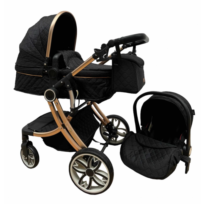 Carucior Multifunctional 3 in 1, F1 Negru Forma de Ou Reversibil cu Scoica [4]