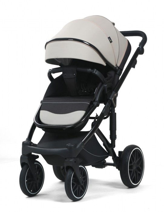 Carucior 3 in 1, G8 Luxury Gri, reversibil, cu suspensii, din piele ECO [4]